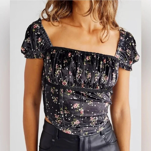 FREE PEOPLE Louise Velvet Top Medium - Picture 1 of 8